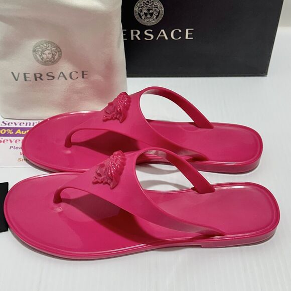 NIB Versace Size 37 US 7 Pink Pool Slide Gomma Sandals  Slip-On Flip Flops - Picture 3 of 7